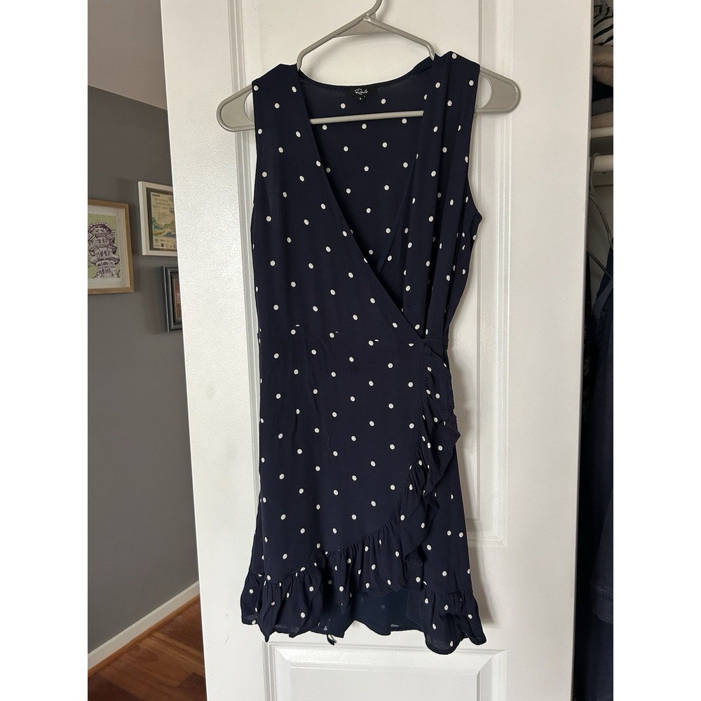 Rails Madison Wrap Dress Size Small Navy Blue Polka Dot Sleeveless